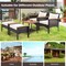 5 Pieces Mix Brown Rattan Patio Set with Off-White Cushions and Acacia Table